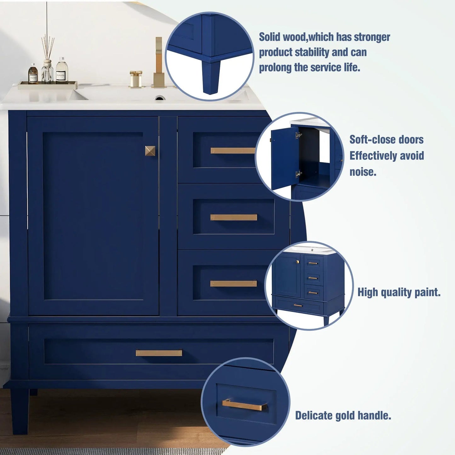Bathroom Vanity With Sink Solid Wood Cabinet