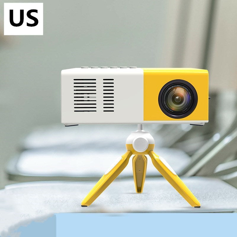 Gift Home Entertainment Projector handheld mini LED projector on a yellow tripod on Tampa Home & Garden Store