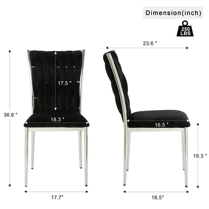 Modern dining chair set in black tufted upholstery with chrome legs, 2 chairs on Tampa Home & Garden Store