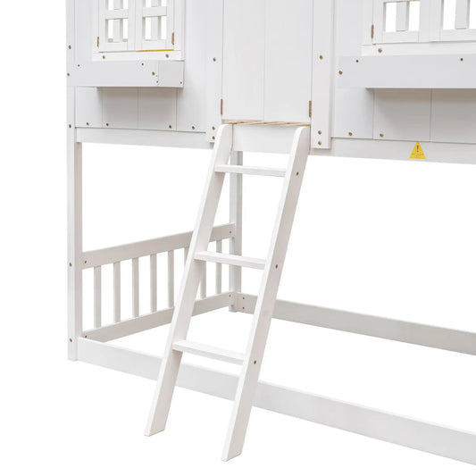 White twin over twin bunk bed with ladder and house-style rail details on Tampa Home & Garden Store