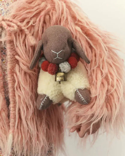 Large Wool Lamb Toy plush brown head, cream body, red pom collar and bell, by CREATING COMFORT on Tampa Home & Garden Store