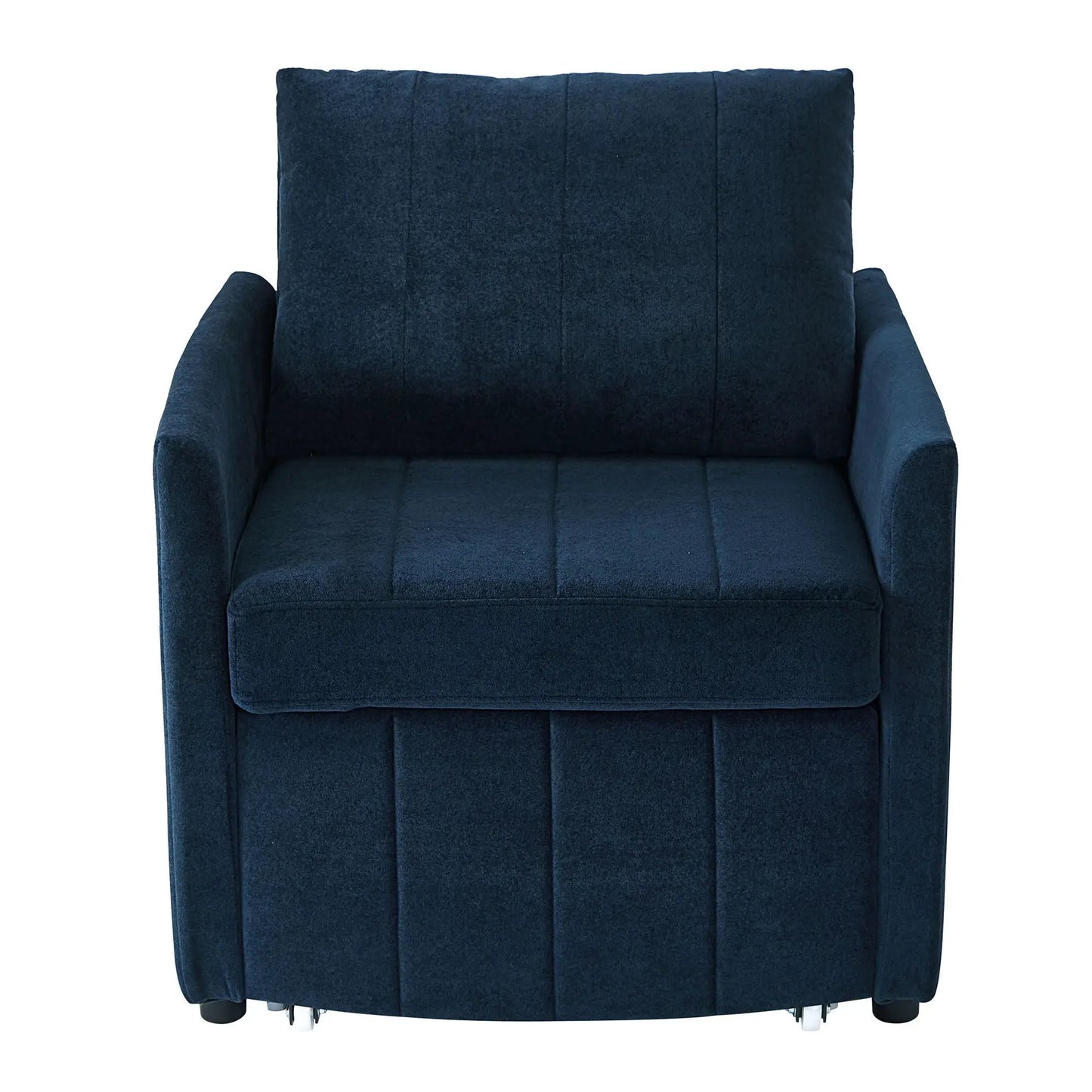 Upholstered futon chair in blue with 5-position backrest and caster wheels on Tampa Home & Garden Store