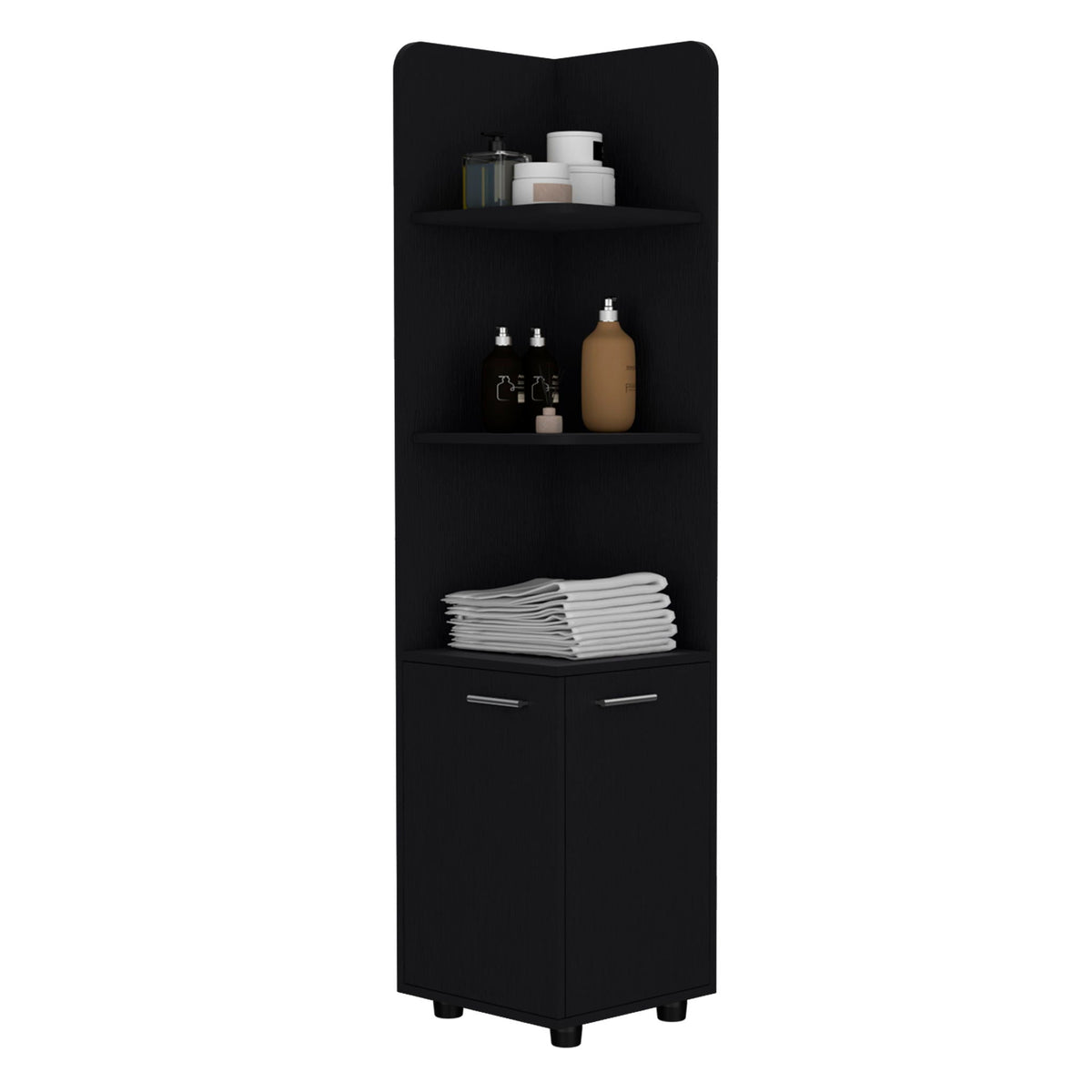 Corner cabinet tall linen cabinet black with 3-tier shelf and 2-door base, HouseOfZazla on Tampa Home & Garden Store