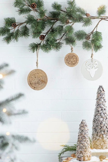 Wooden Snowflake Hanging Ornaments Set of 12