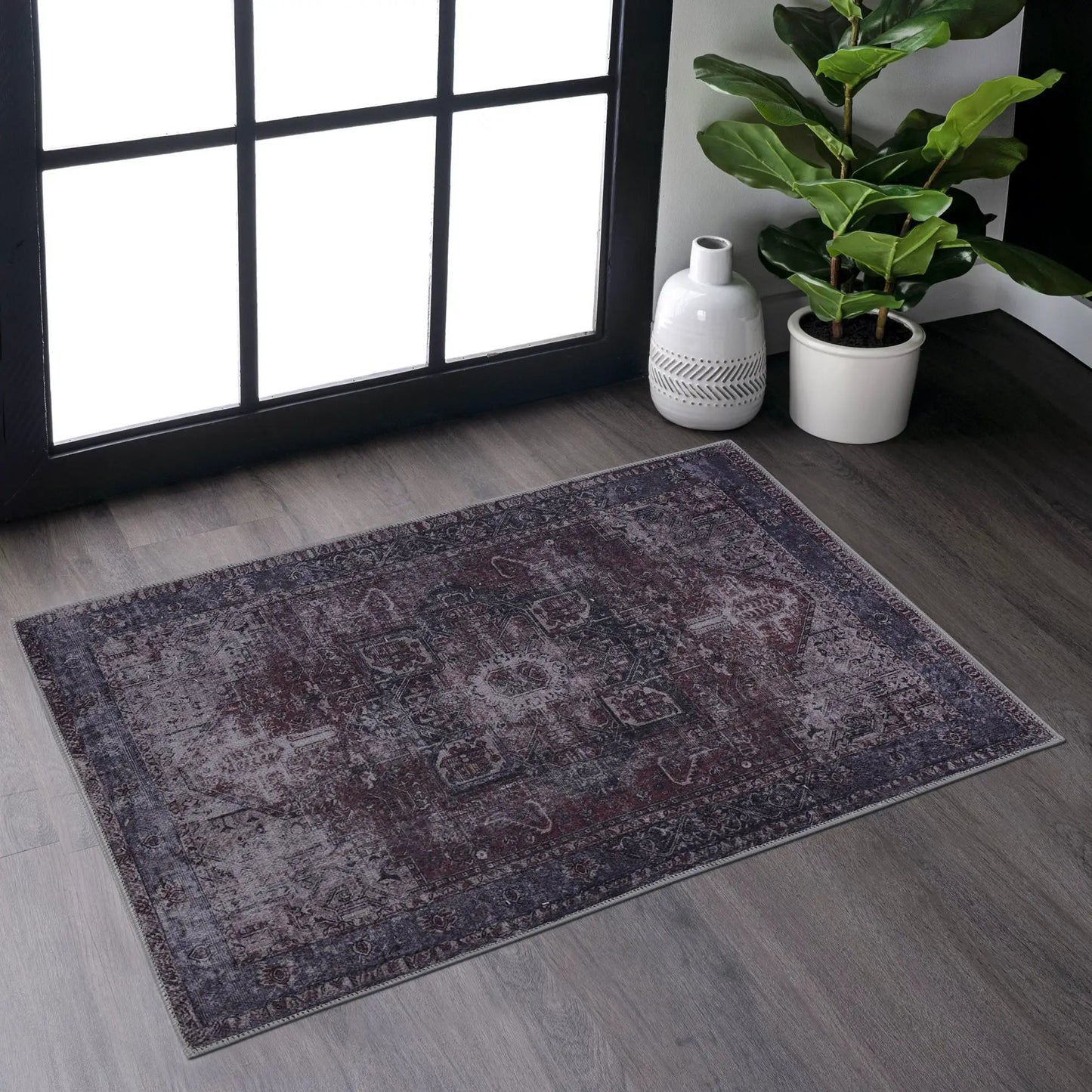 Maval Washable Area Rug With Medallion Pattern