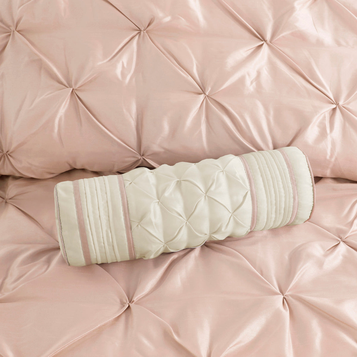 7 Piece Tufted Blush Comforter Set for Cal King