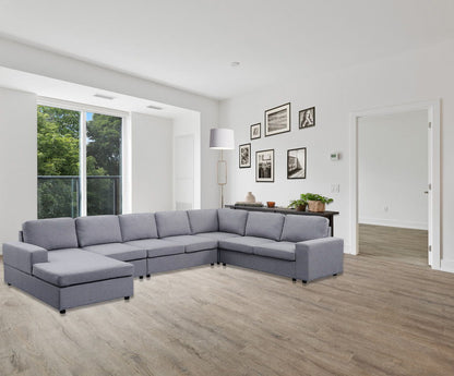 Hayden 7-seat modular sectional sofa chaise in gray fabric, stationary by HouseOfZazla on Tampa Home & Garden Store