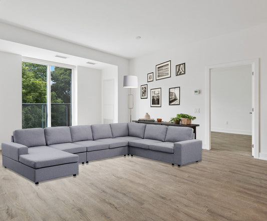 Hayden 7-seat modular sectional sofa chaise in gray fabric, stationary by HouseOfZazla on Tampa Home & Garden Store
