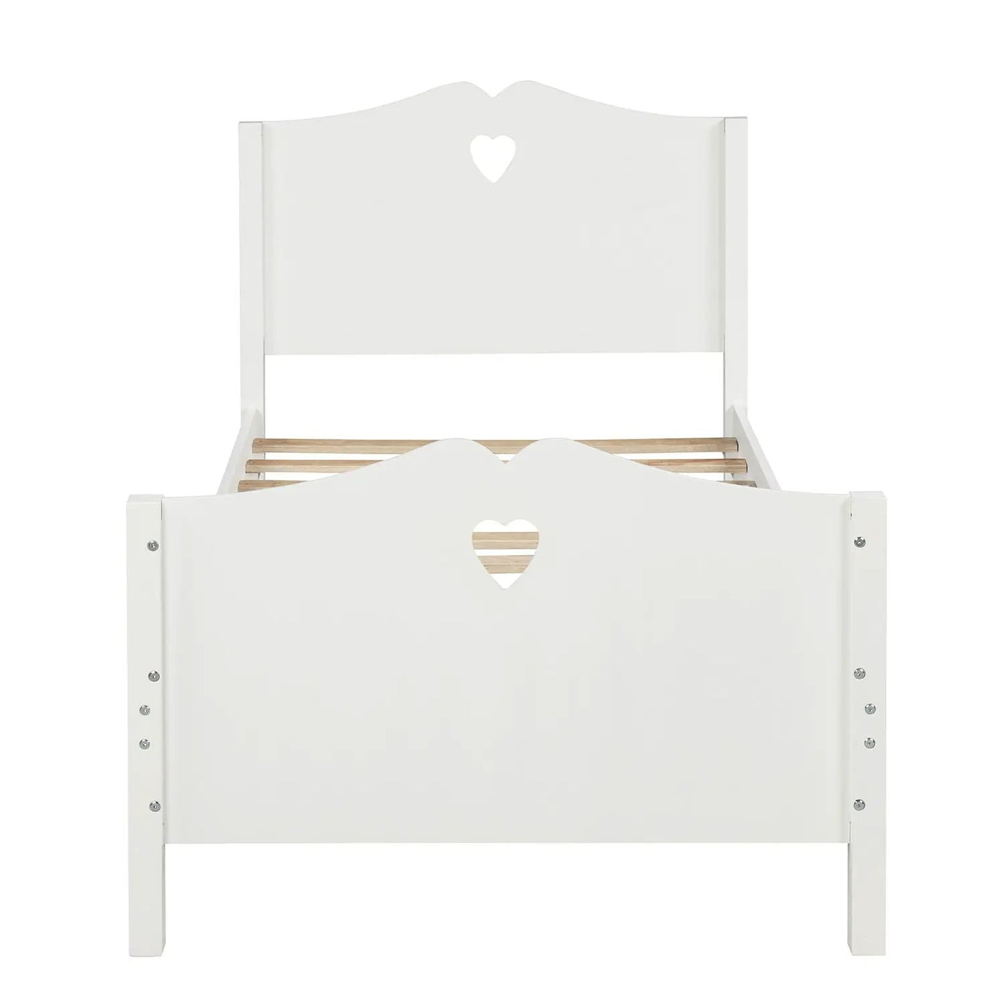 Platform bed white finish with heart cut headboard and footboard, slat support on Tampa Home & Garden Store