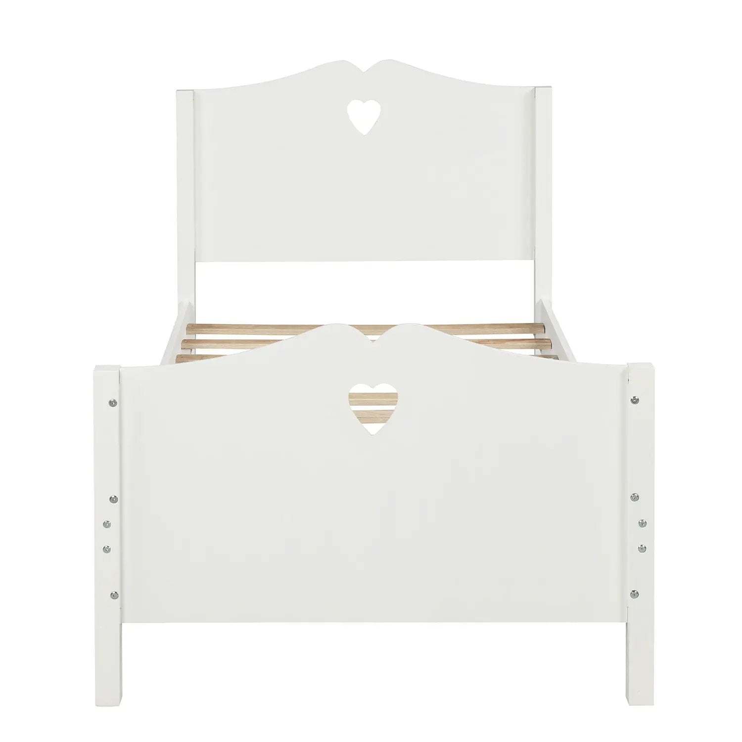 Platform bed white finish with heart cut headboard and footboard, slat support on Tampa Home & Garden Store