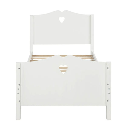 Platform bed white finish with heart cut headboard and footboard, slat support on Tampa Home & Garden Store