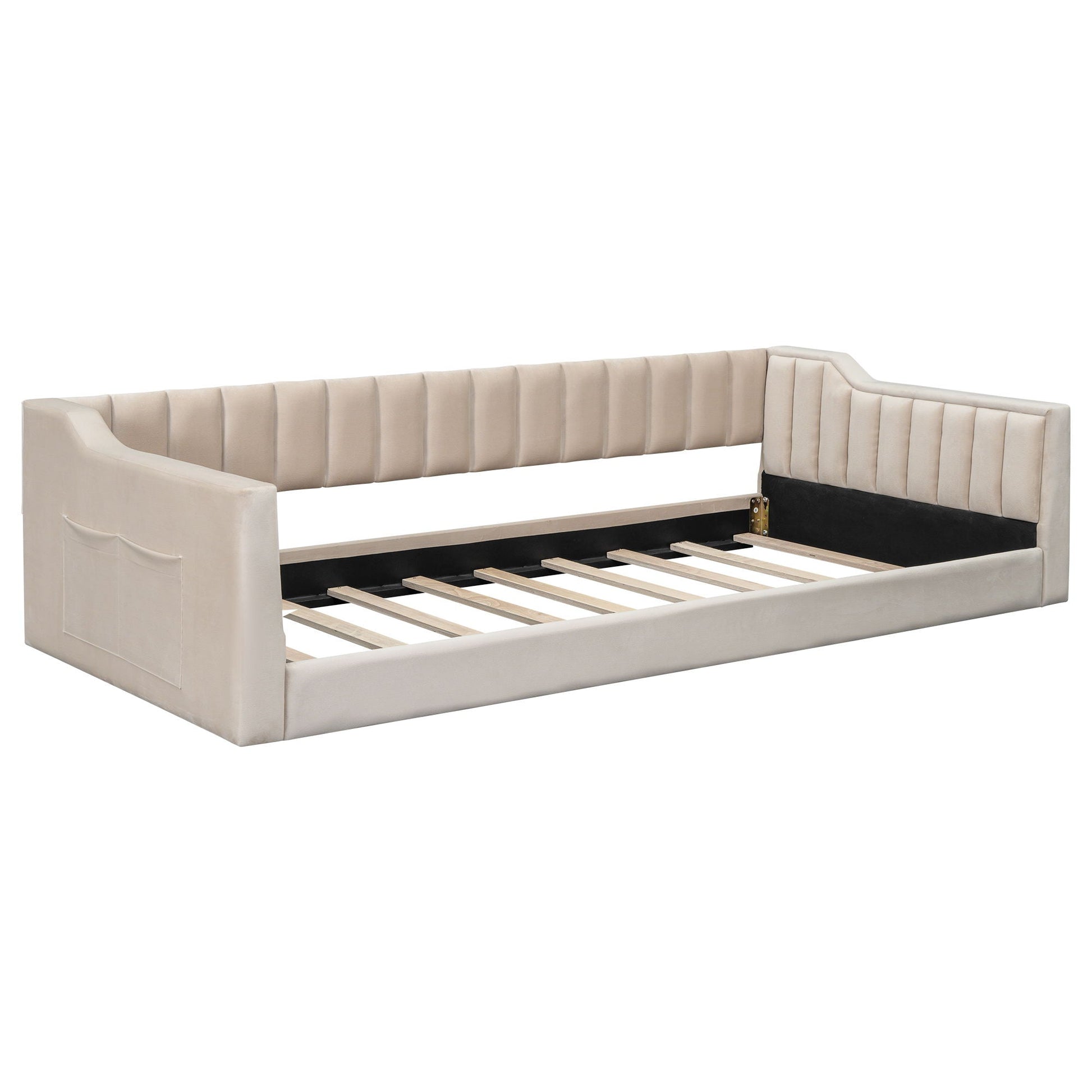 Daybed with side storage pocket beige tufted upholstery by Unique Piece Furniture on Tampa Home & Garden Store