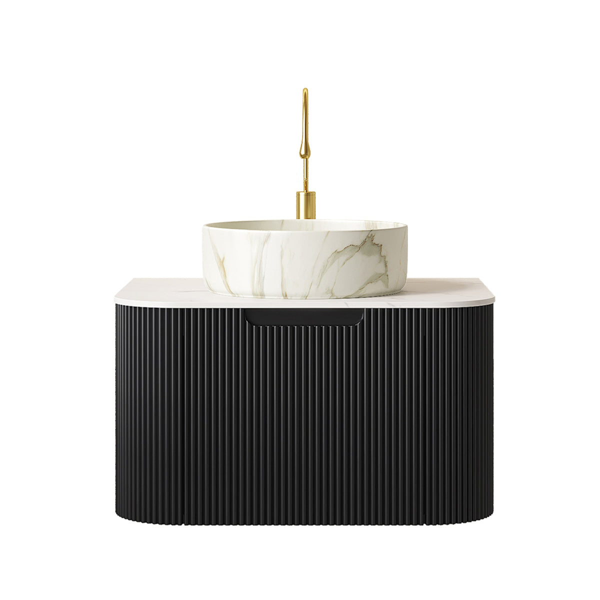 Dina 24-in Floating Bath Vanity And Sink by HouseOfZazla with marble basin and gold faucet on Tampa Home & Garden Store