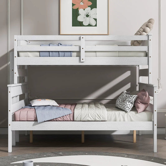 Wood twin-over-full bunk bed in white with ladder and blue and pink bedding visible on Tampa Home & Garden Store