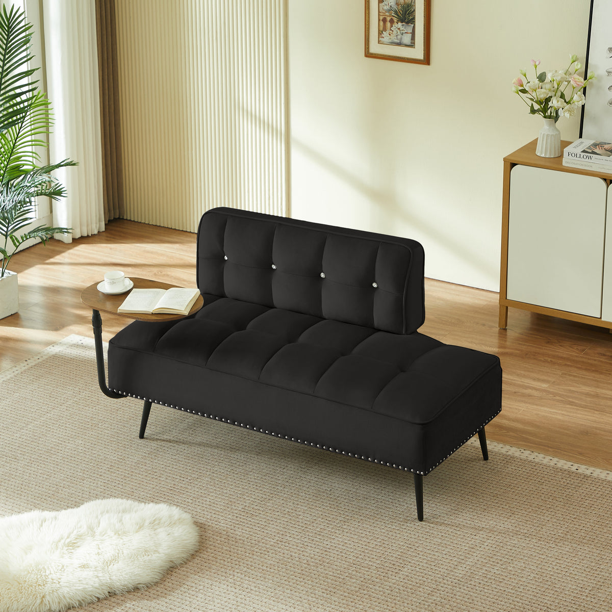 HouseOfZazla 54-inch modern two-seater velvet sofa in black with tufted cushions on Tampa Home & Garden Store