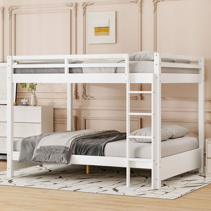 Sturdy white bunk bed with ladder, gray bedding, HouseOfZazla bunk beds in a beige bedroom on Tampa Home & Garden Store