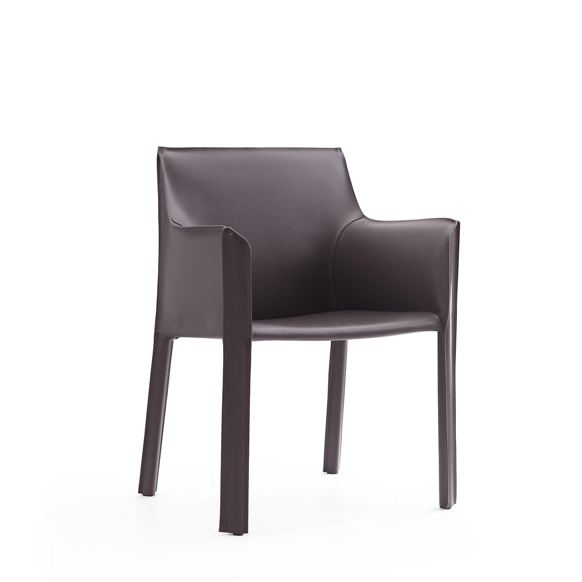 Vogue dining chair with metal frame in dark gray leather, arm chair with slim legs on Tampa Home & Garden Store