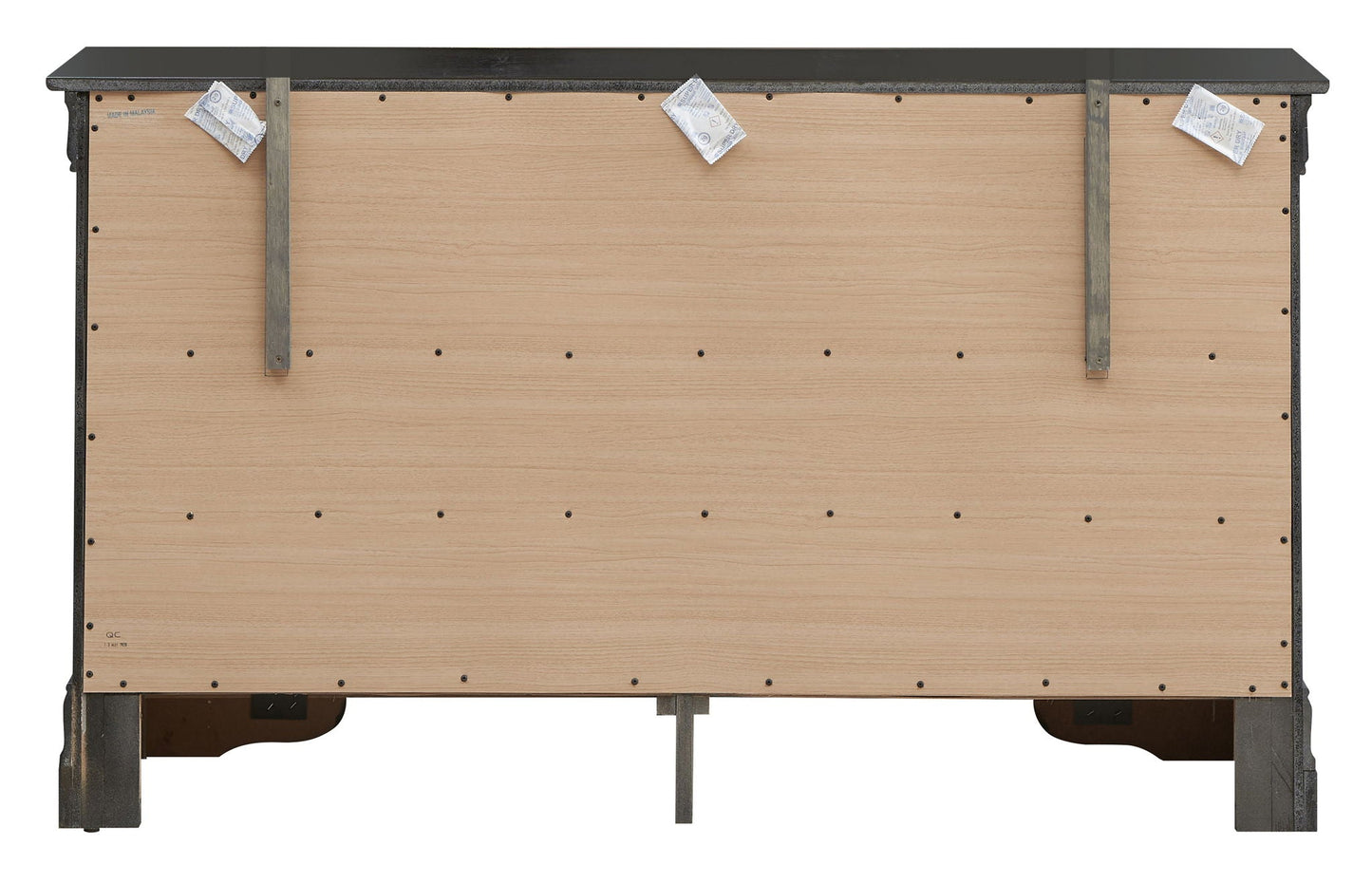 Metallic black dresser back view with natural wood paneling and steel supports by HouseOfZazla on Tampa Home & Garden Store