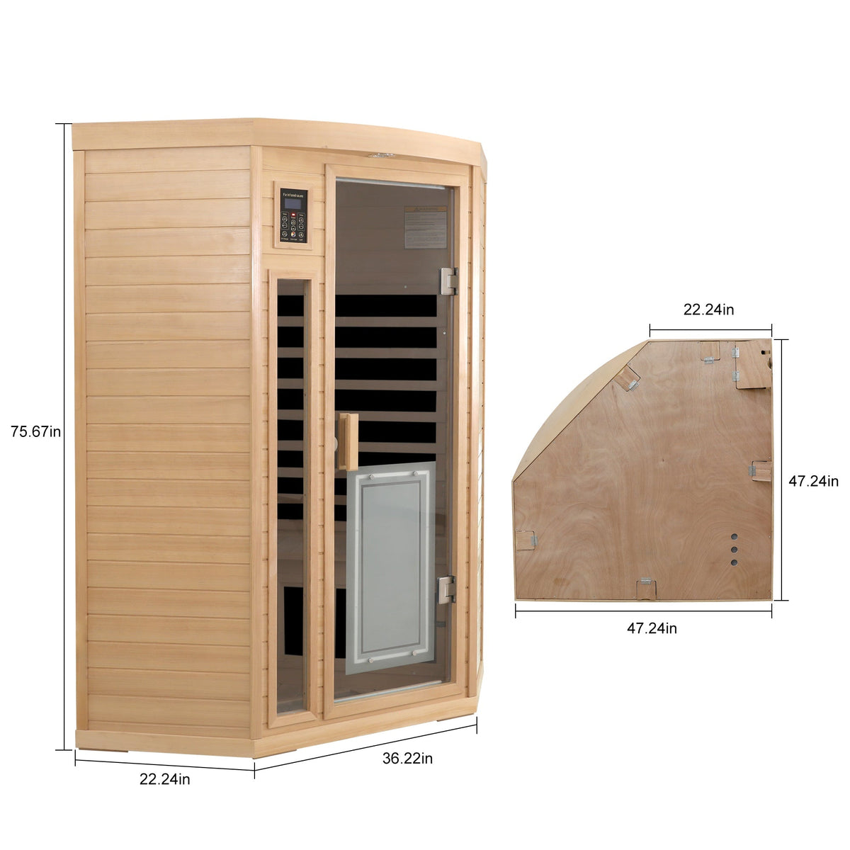 Two-person hemlock wood far infrared sauna with Bluetooth, low EMF, natural finish on Tampa Home & Garden Store