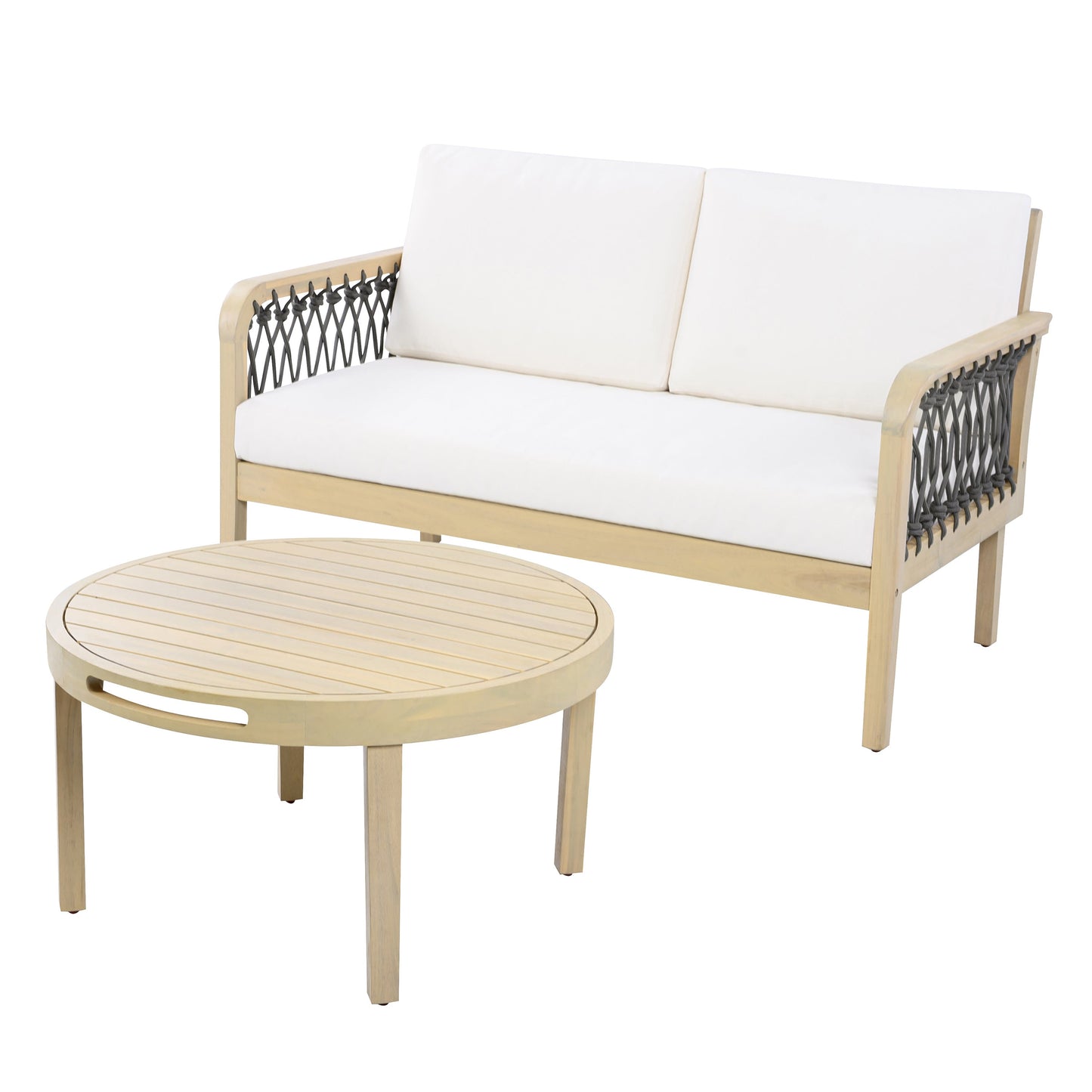 Outdoor Acacia Wood Loveseat and Coffee Table Set