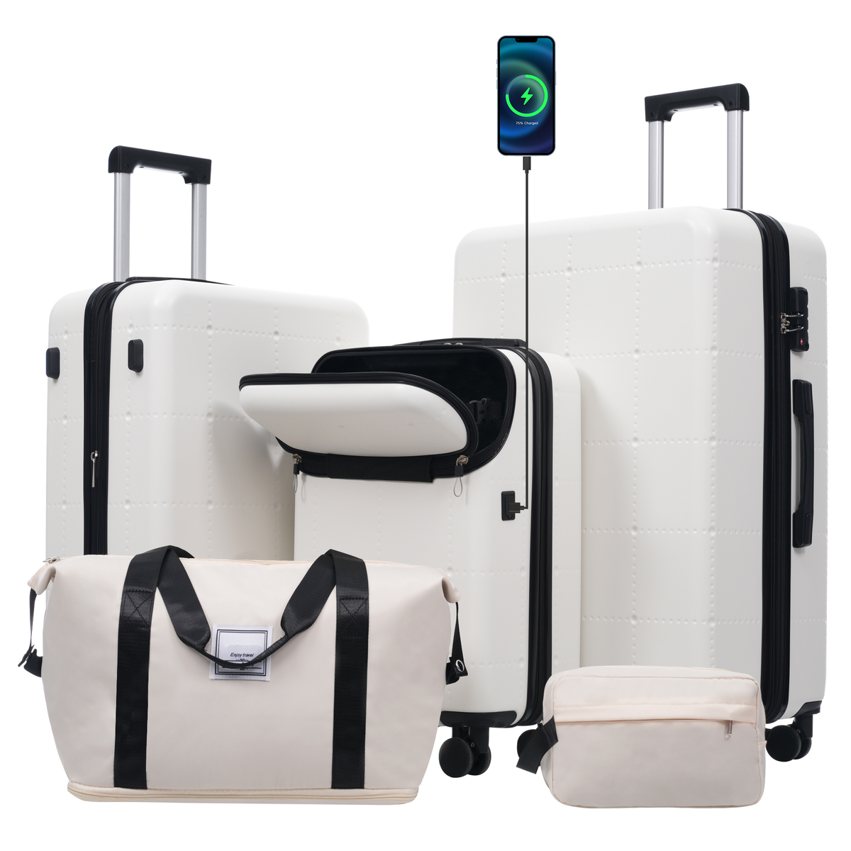 5 Piece Hardside Luggage Set with USB Port white hard case luggage by HouseOfZazla on Tampa Home & Garden Store