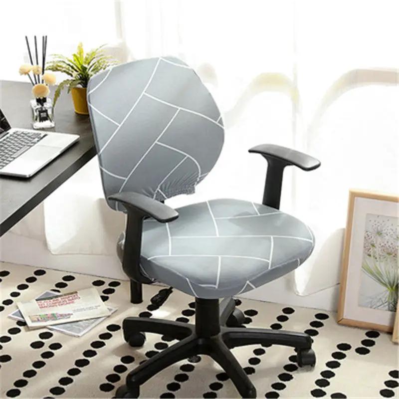 Office computer chair cover in blue-gray geometric pattern with black arms, FLIPSTYLEZLLC on Tampa Home & Garden Store