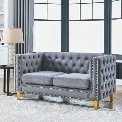 Modern Button Tufted Sofa With Nailhead Trim