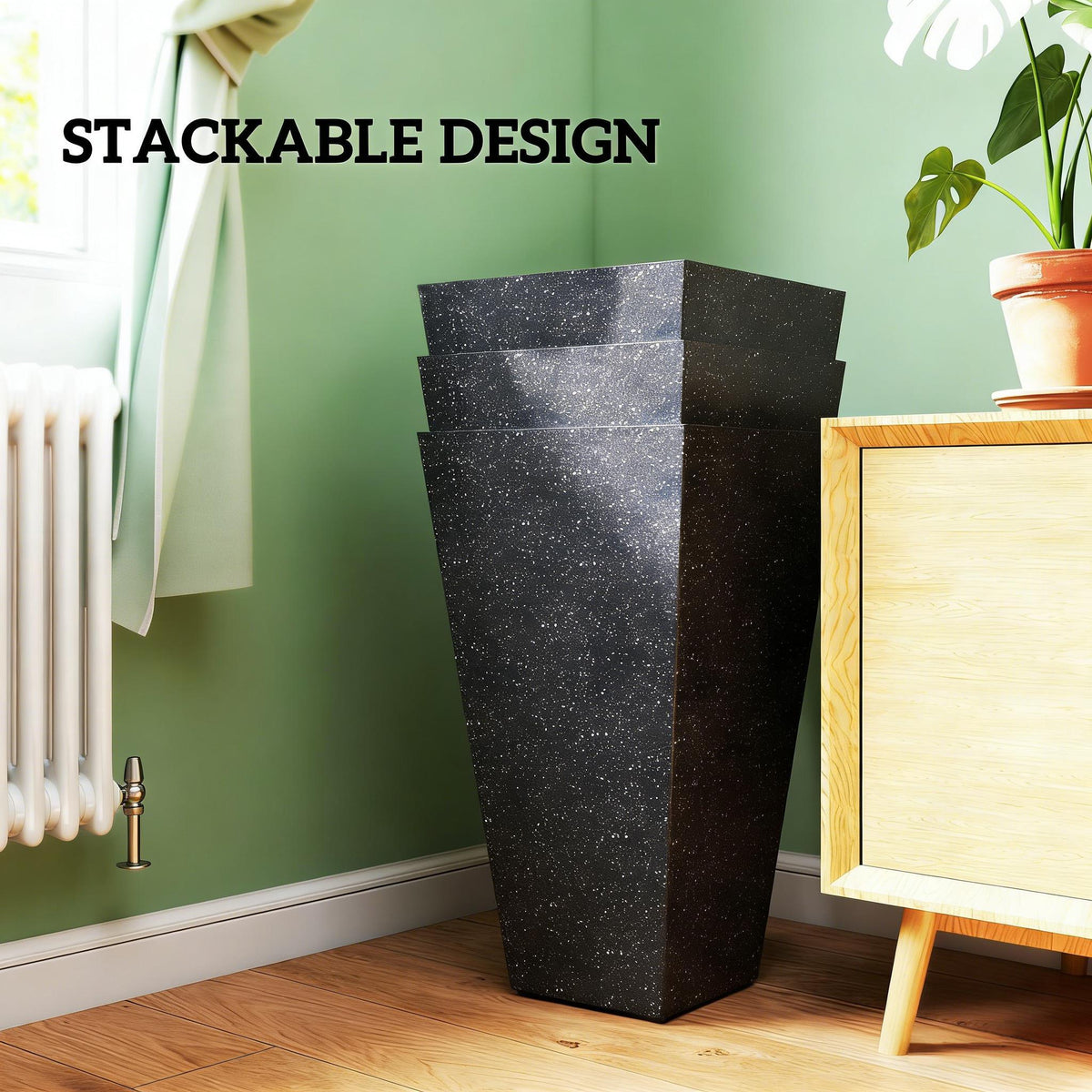 Stackable Taper Planters, Set of 3 in speckled black finish by HouseOfZazla on Tampa Home & Garden Store