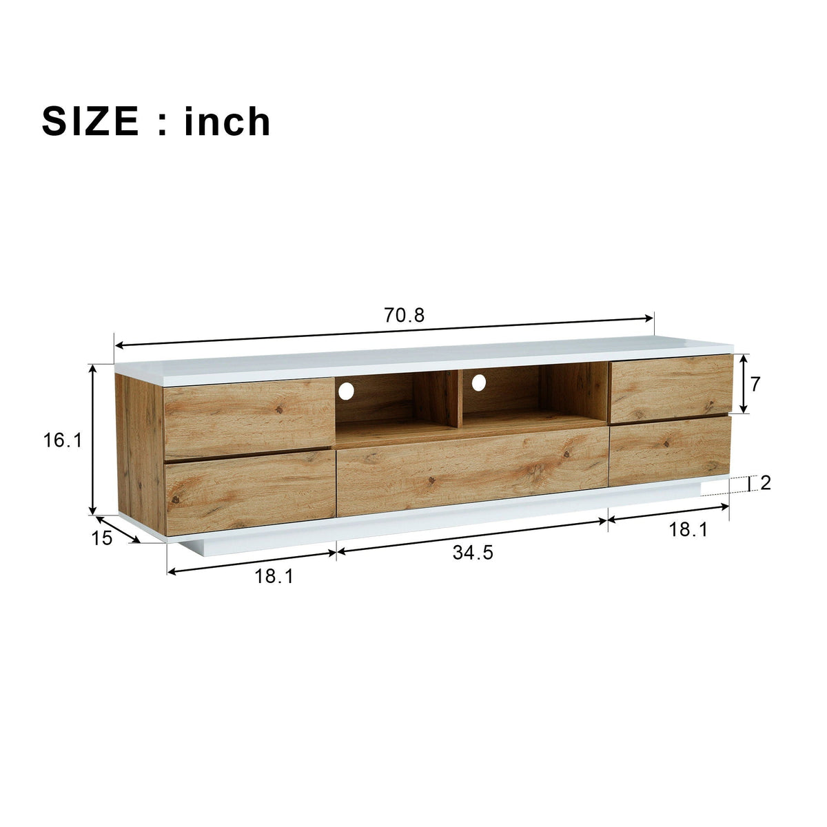 TV Stand by HouseOfZazla in brown wood with deep drawers and cable management on Tampa Home & Garden Store