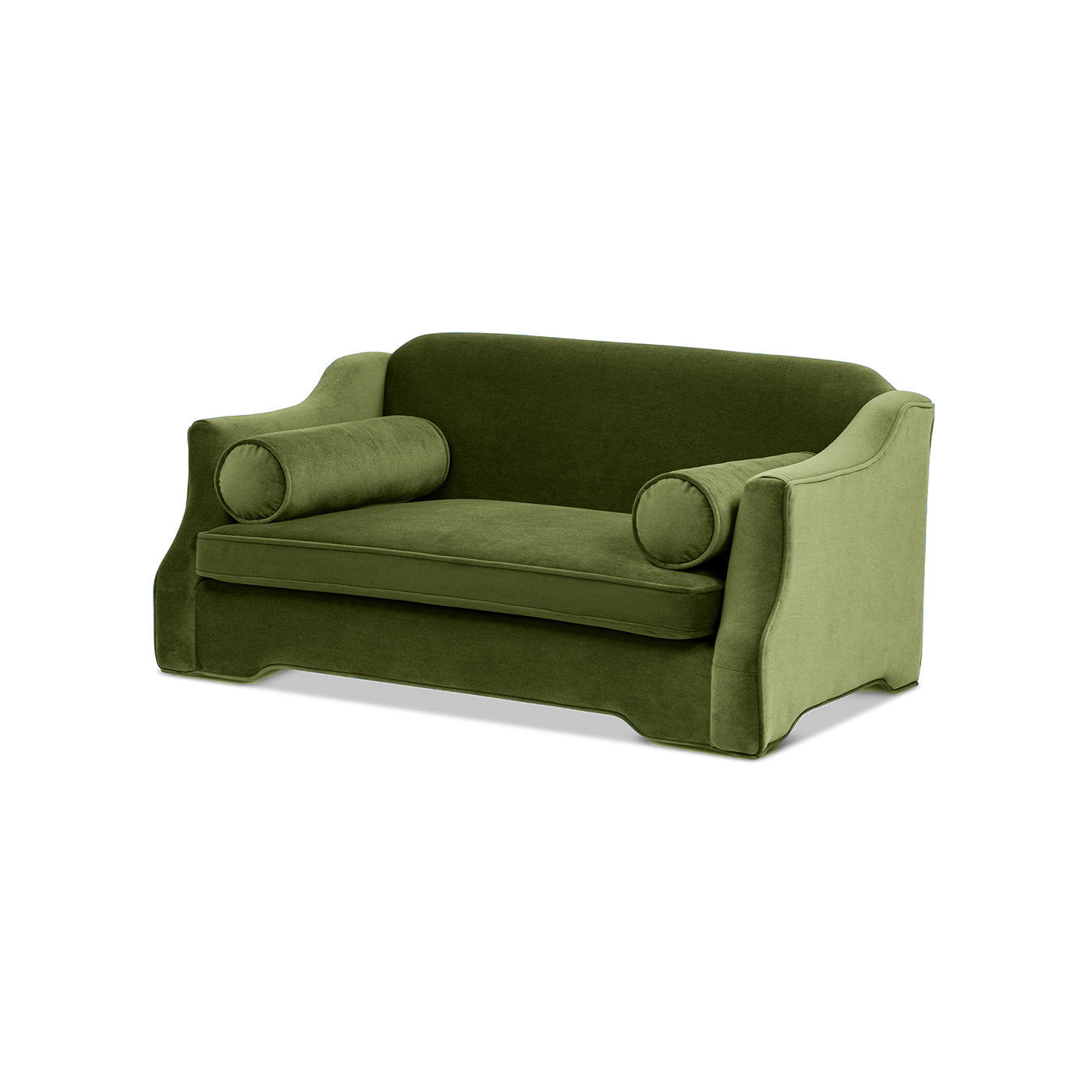 Paloma 35.5 in olive dog sofa bed with curved arms and bolster pillows on Tampa Home & Garden Store