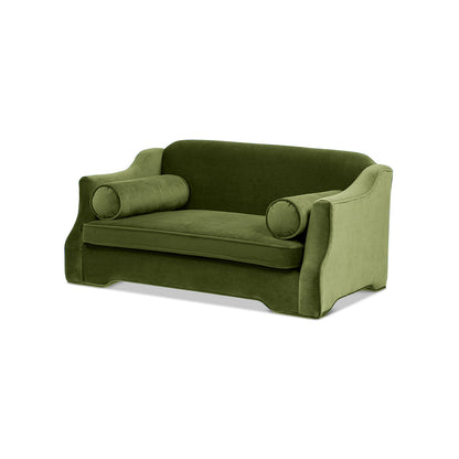 Paloma 35.5 in olive dog sofa bed with curved arms and bolster pillows on Tampa Home & Garden Store