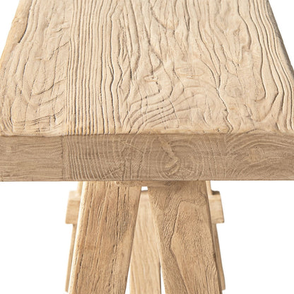 Trestle coffee table with solid reclaimed elm construction in light brown finish HouseOfZazla on Tampa Home & Garden Store