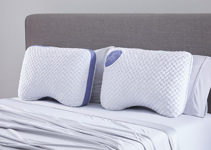 Bed Gear Balance Cuddle Curve backrest pillows 2 white textured pillows with lavender trim on Tampa Home & Garden Store