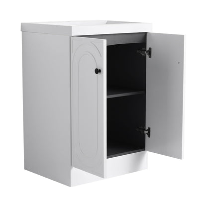 Freestanding bath vanity with resin sink, white cabinet, black interior by HouseOfZazla on Tampa Home & Garden Store