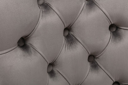 Tufted velvet dining chair set gray upholstery close-up on Tampa Home & Garden Store