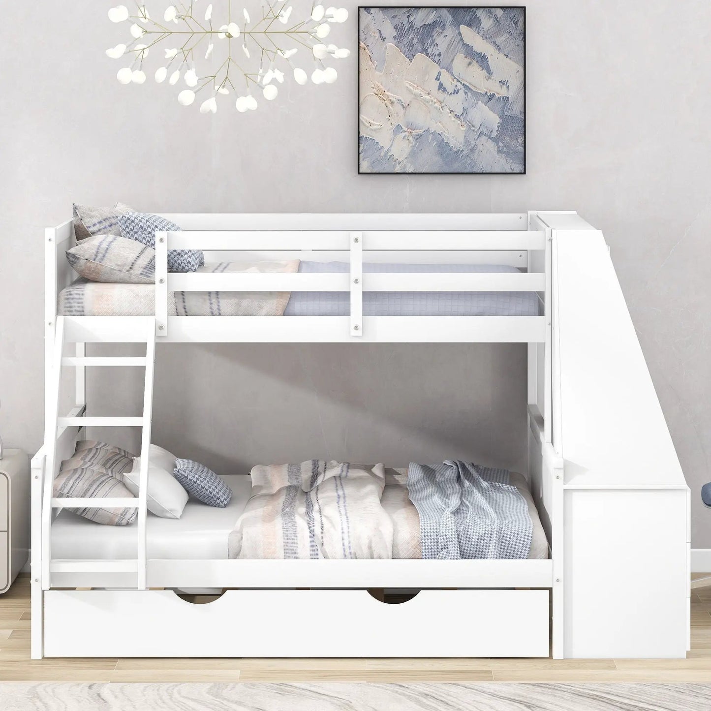 Bunk Bed with Trundle and Built in Desk Drawers