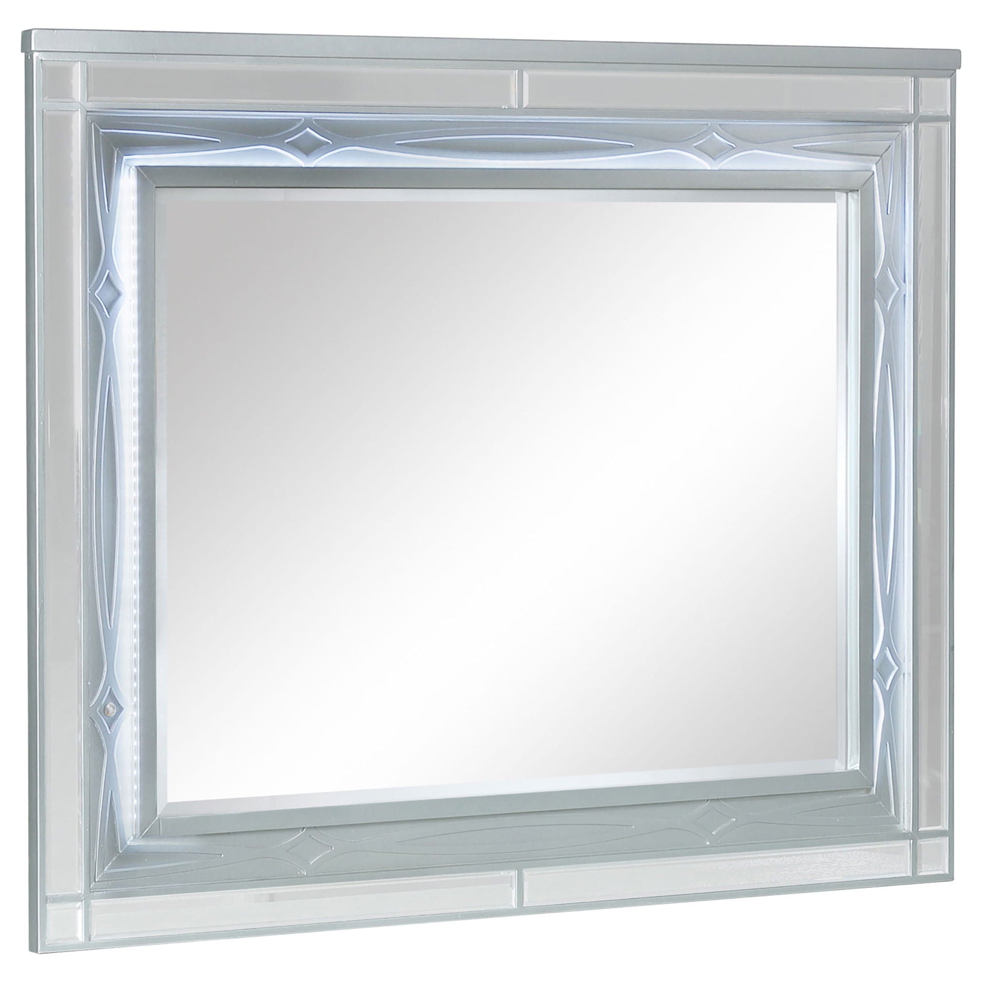 Arabesque LED-lit silver wall mirror with ornate border by HouseOfZazla on Tampa Home & Garden Store