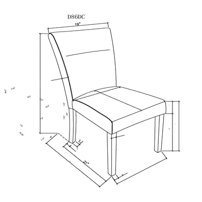 Sharon dining chair with extended back set of 2, gray; technical drawing illustration on Tampa Home & Garden Store