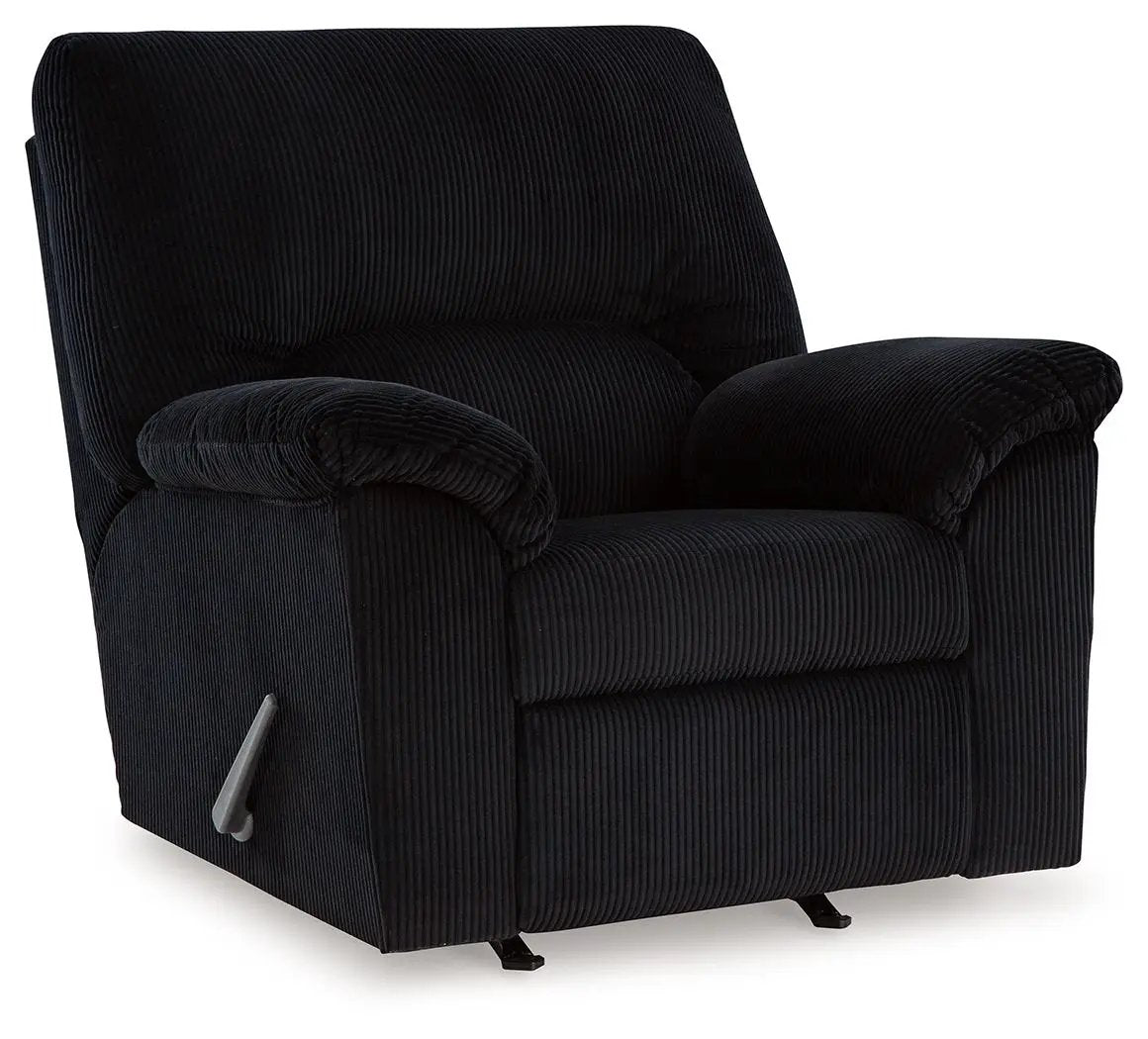 SimpleJoy Rocker Recliner in black corduroy fabric with exposed manual lever on Tampa Home & Garden Store
