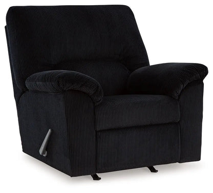 SimpleJoy Rocker Recliner in black corduroy fabric with exposed manual lever on Tampa Home & Garden Store