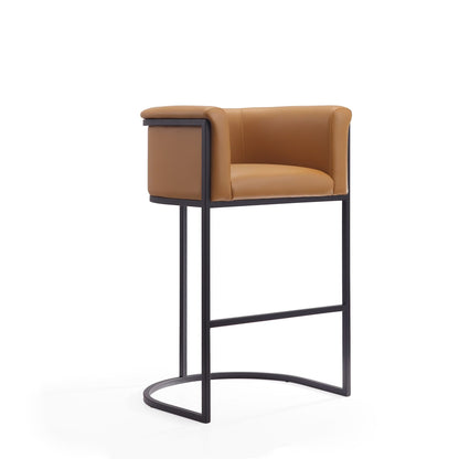 Cosmopolitan stool with tan upholstered seat and black metal frame, counter-height on Tampa Home & Garden Store