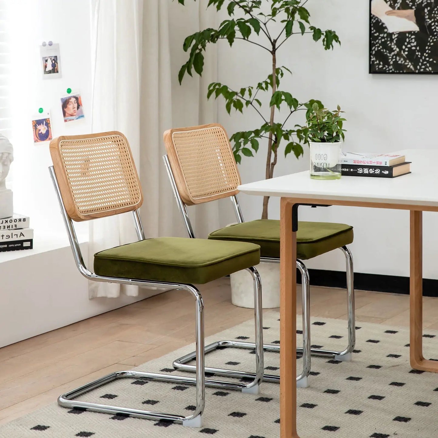 Rattan Accent Dining Chairs With Painted Legs