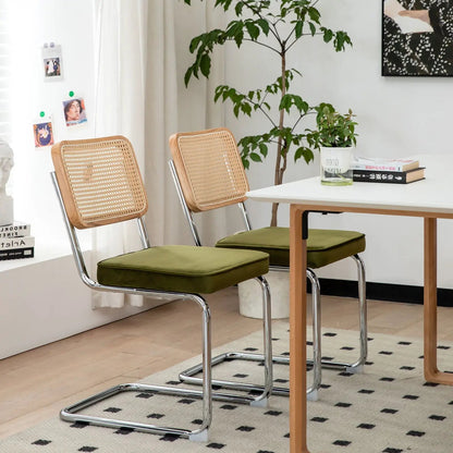 Rattan Accent Dining Chairs With Painted Legs