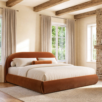Archie Puffy Grounded Upholstered Platform Bed, King, Burnt orange by HouseOfZazla on Tampa Home & Garden Store