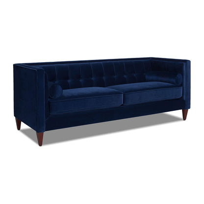Modern Tuxedo Tufted Sofa with Navy Fabric