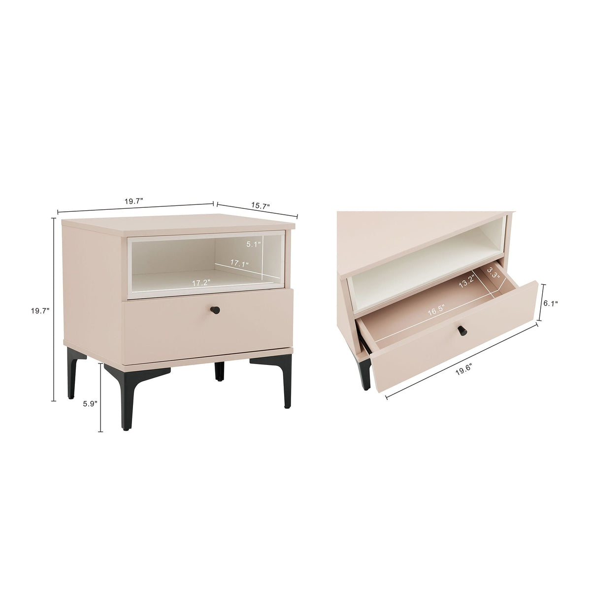Amara nightstand with 1 drawer and metal legs in beige finish by HouseOfZazla on Tampa Home & Garden Store