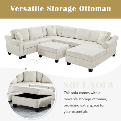 Contemporary U-Shaped Sectional Sofa with movable storage ottoman in beige fabric 2-piece set on Tampa Home & Garden Store