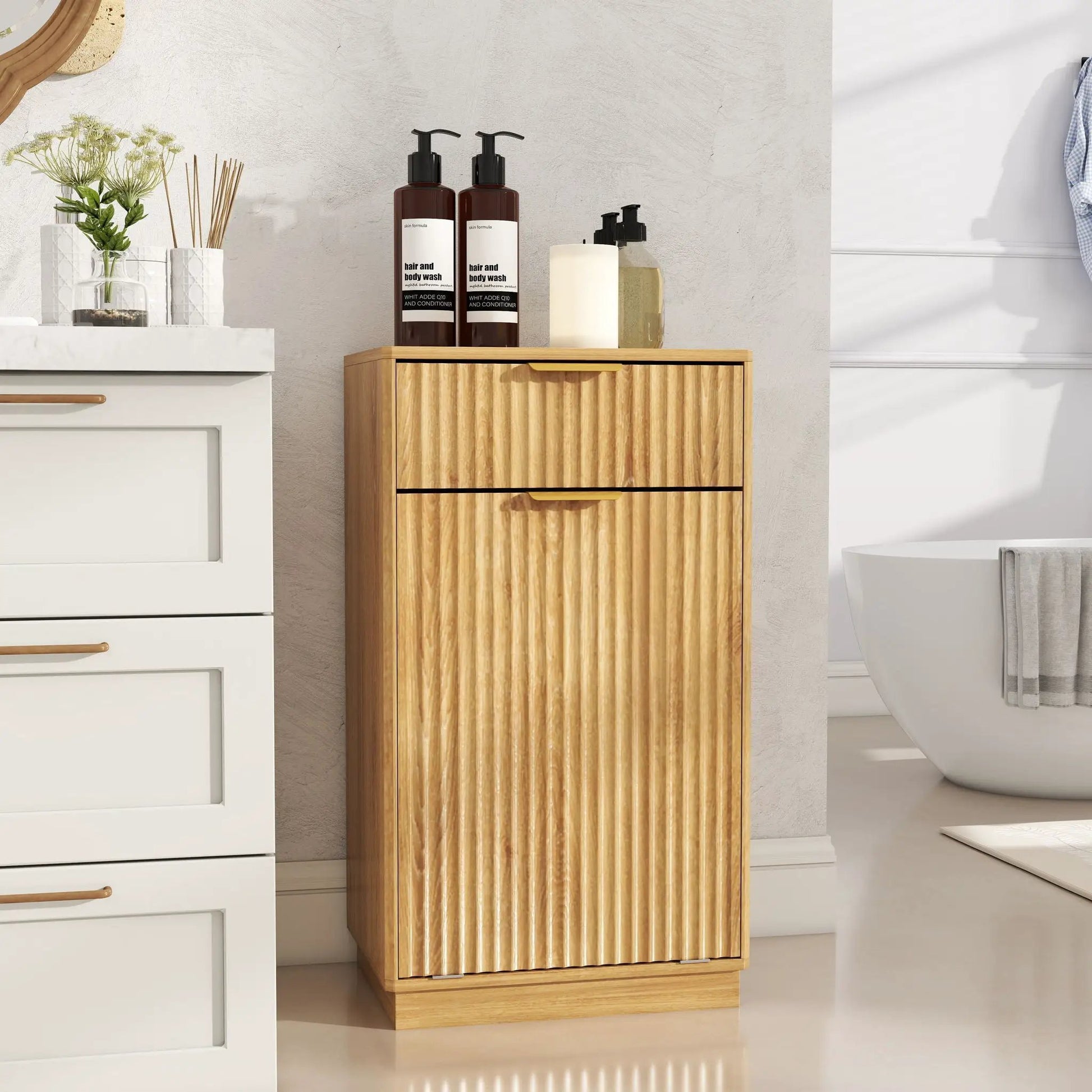 Tilt Out Trash Can Cabinet Unique Piece Furniture wood wave-textured drawer pull-out bin on Tampa Home & Garden Store