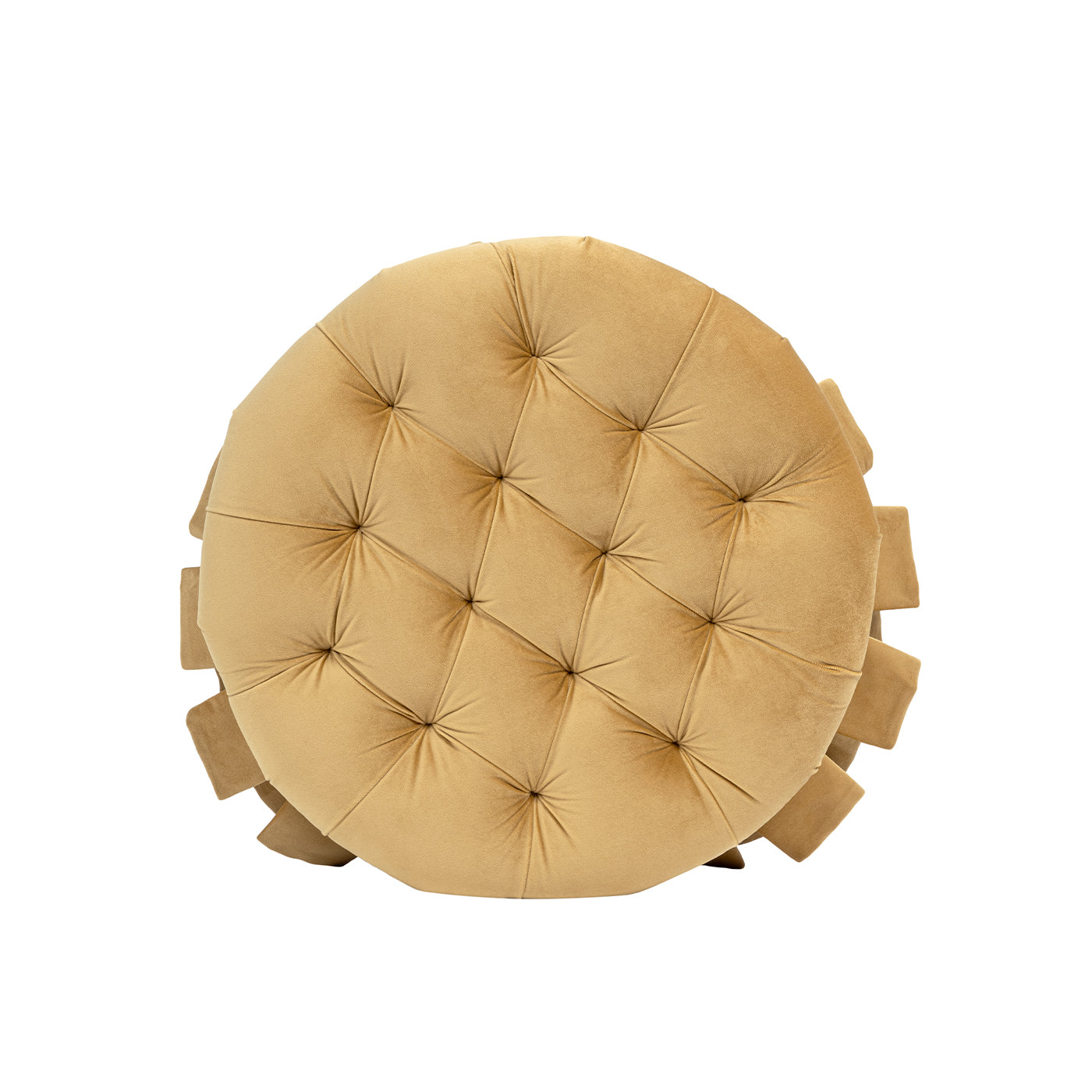 Roquefort round tufted velvet pet bed, tan, 24.5-in dia, box-pleated skirt, HouseOfZazla on Tampa Home & Garden Store
