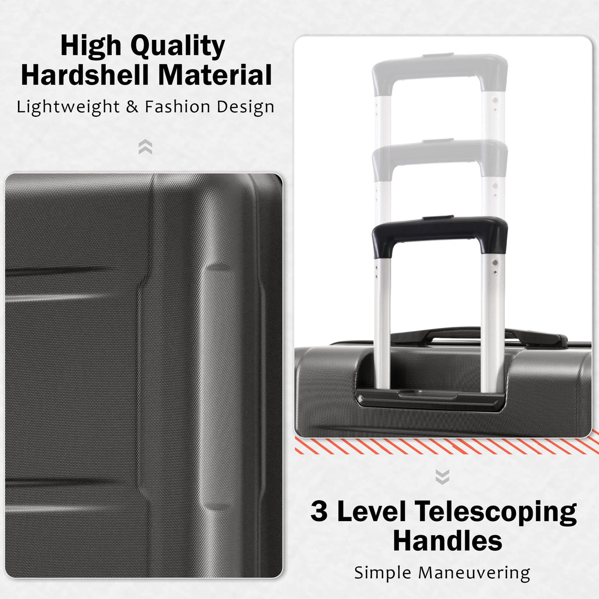 2-Piece black ABS hard-shell luggage set with 3-level telescoping handles HouseOfZazla on Tampa Home & Garden Store